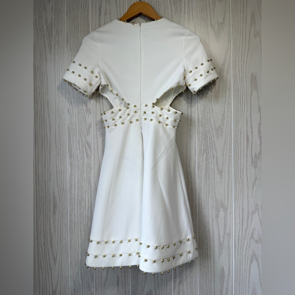 Avantlook Women's S Ivory Dress Gold Beaded Trim Cut Out Sides NWT - Picture 5 of 8